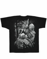 Plus Size Men's T-shirt With Viking Themed Print: Pagan Warrior On Horseback-with Prints On The Front And Back
